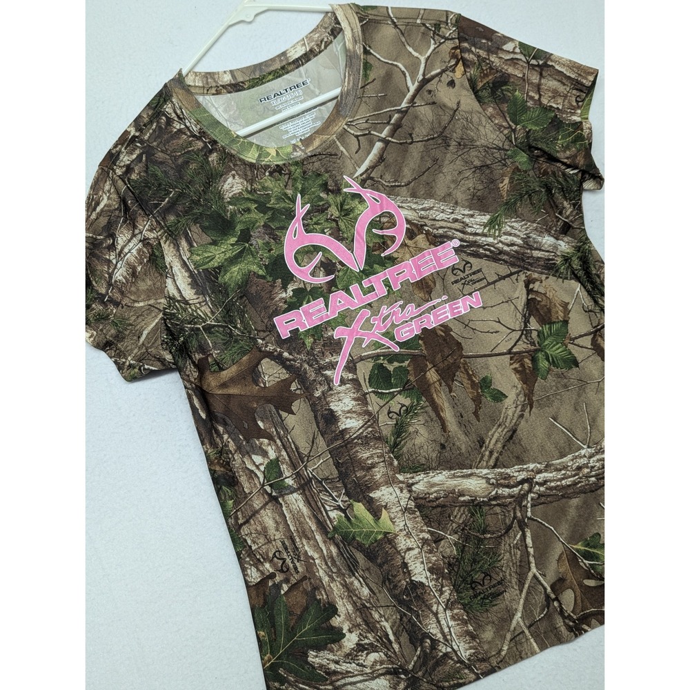 Realtree Xtra Green Camo T-Shirt Womens XL Pink Logo Short Sleeve Hunting Top